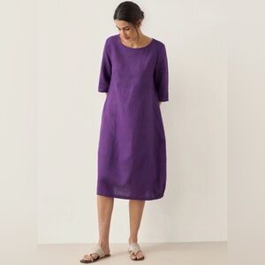 Lintico Valencia 100% Linen Purple A-Line Midi Dress